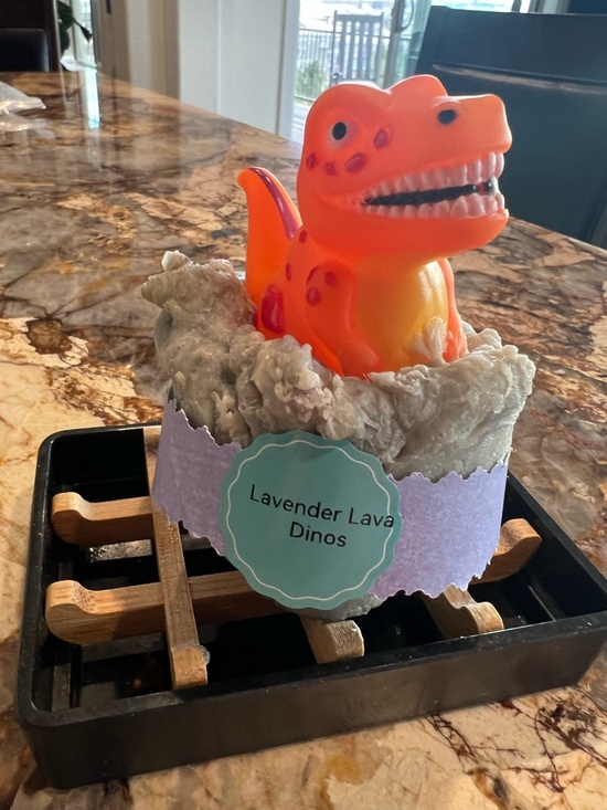 Hand Crafted Orange & Yellow Dinosaur Lavender Lava Bath Toy - Picture 6 of 7